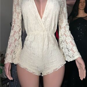 Forever 21 Cream Lace Long Sleeve Romper